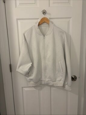 White Textured Zip Bomber Jacket